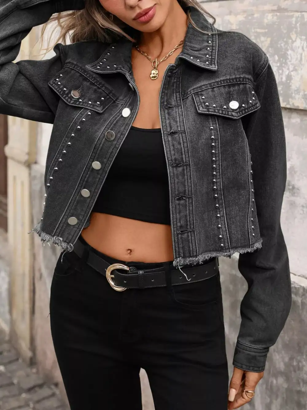 Studded Raw Hem Jacket
