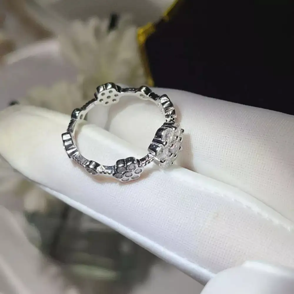 Platinum-Plated Moissanite Flower Ring