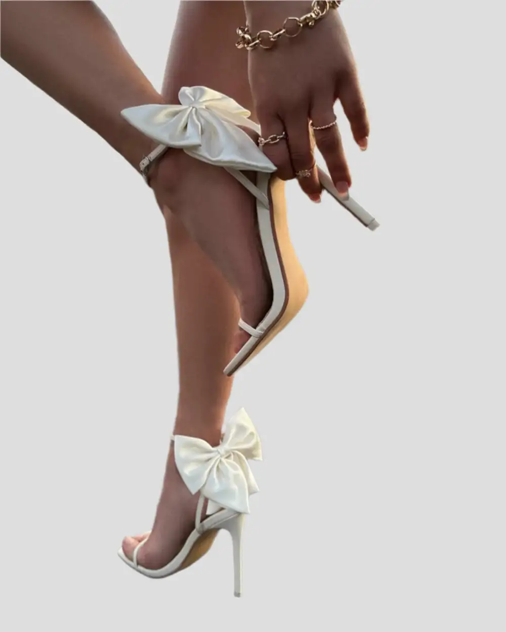 Bow Strap Satin Sandals in White