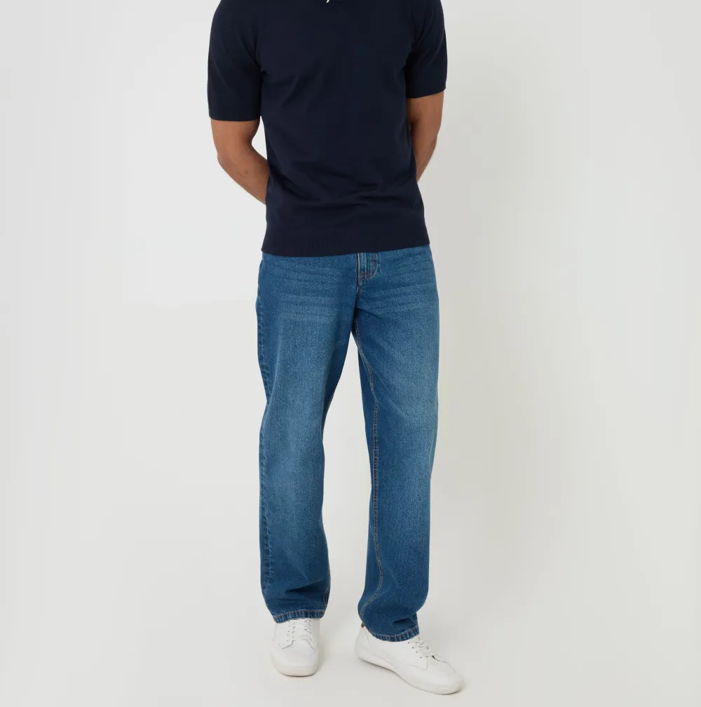 Men's Navy Knitted Contrast Tipping Open-Collar Polo