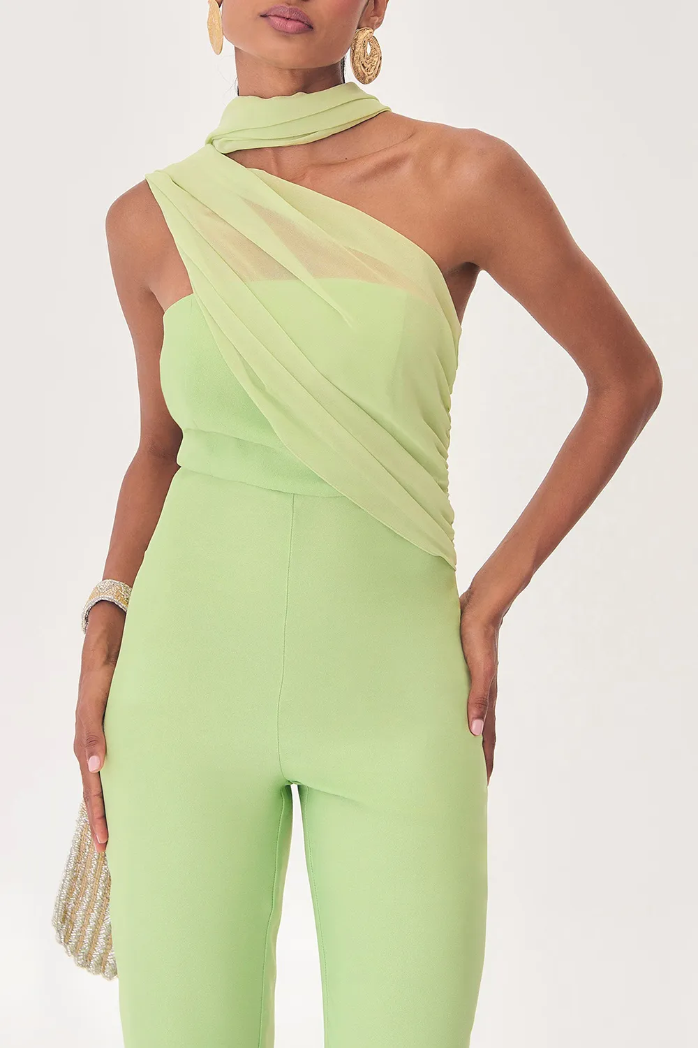 Women's Solid Color with Tulle Jumpsuit