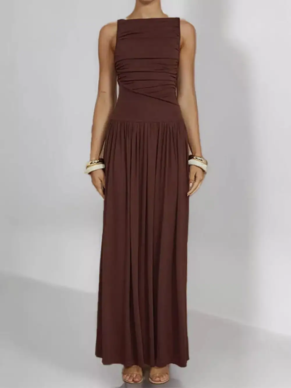 Ruched Sleeveless Maxi Dress