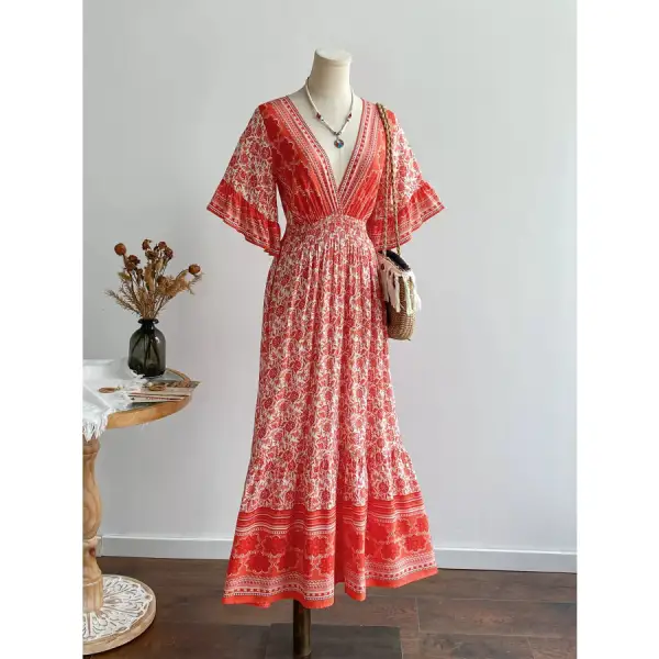 Floral Deep V Neck Dress