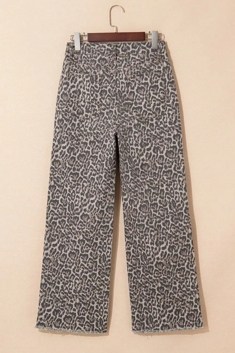 Leopard Frayed Edge Wide Leg High Denim Jeans