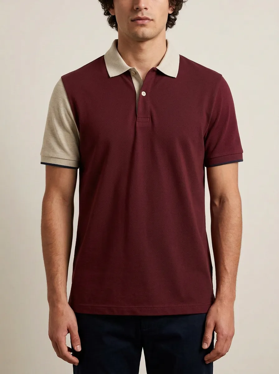 Men's Colorblock Green Navy Beige Contrast Pattern Polo Shirt