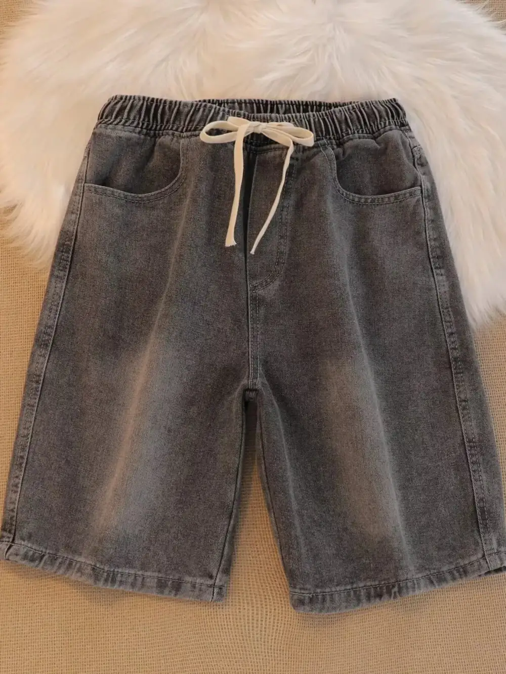 Textured Men's Plus Size Drawstring Denim Shorts