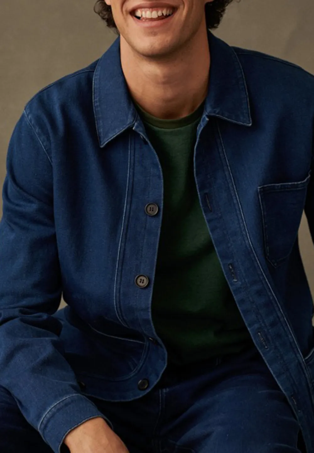 Dark Denim Blue Utility Button Front Jacket