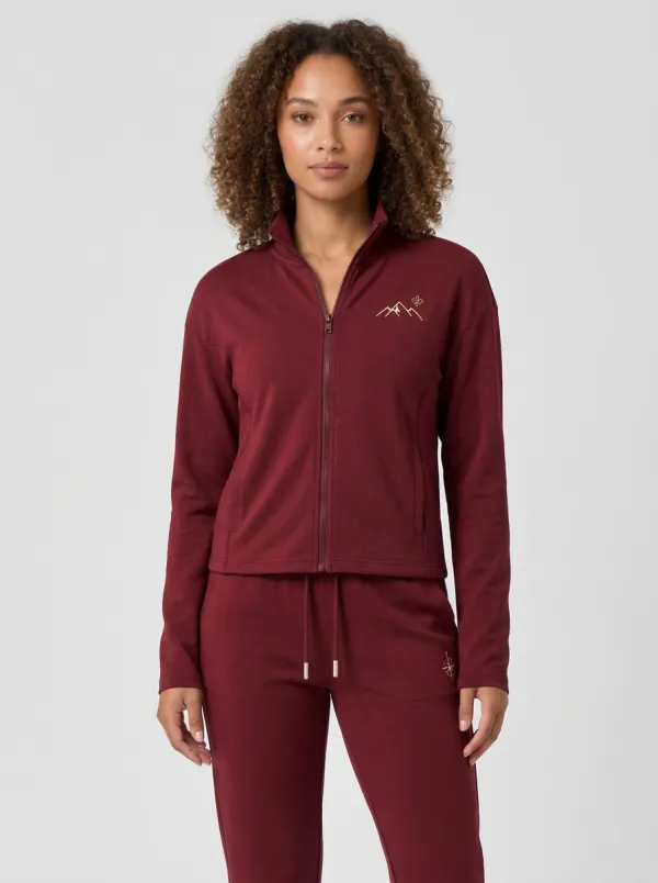 Women's Dusty Blue Graphic Zip-Up Jacket & Jogger Set