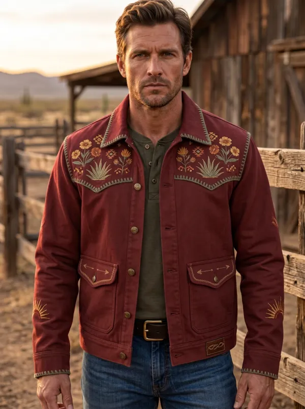 Men's Heritage Inspired Western Cowboy Floral Embroidery Floral Embroidered Jacket