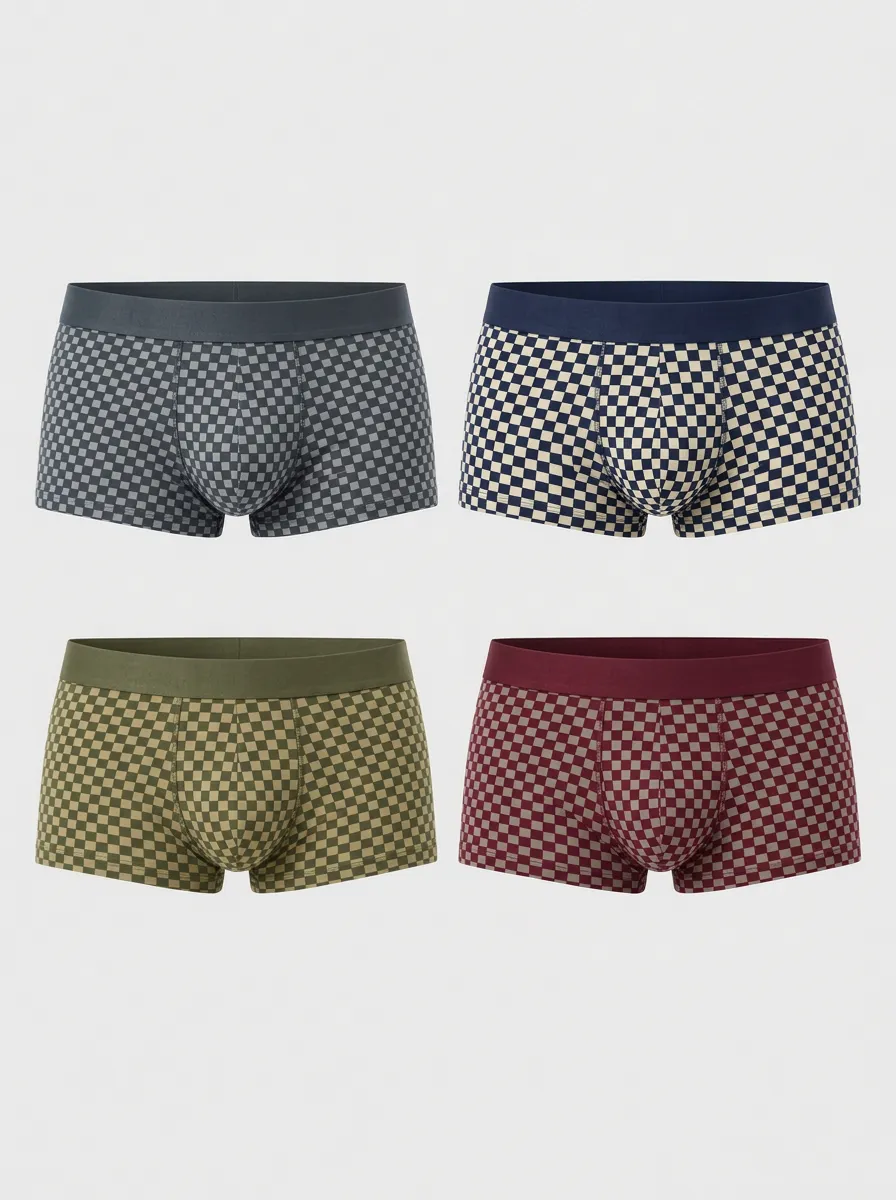 Men's Multicolor Checkered Pattern Boxer Briefs 4-Pack
