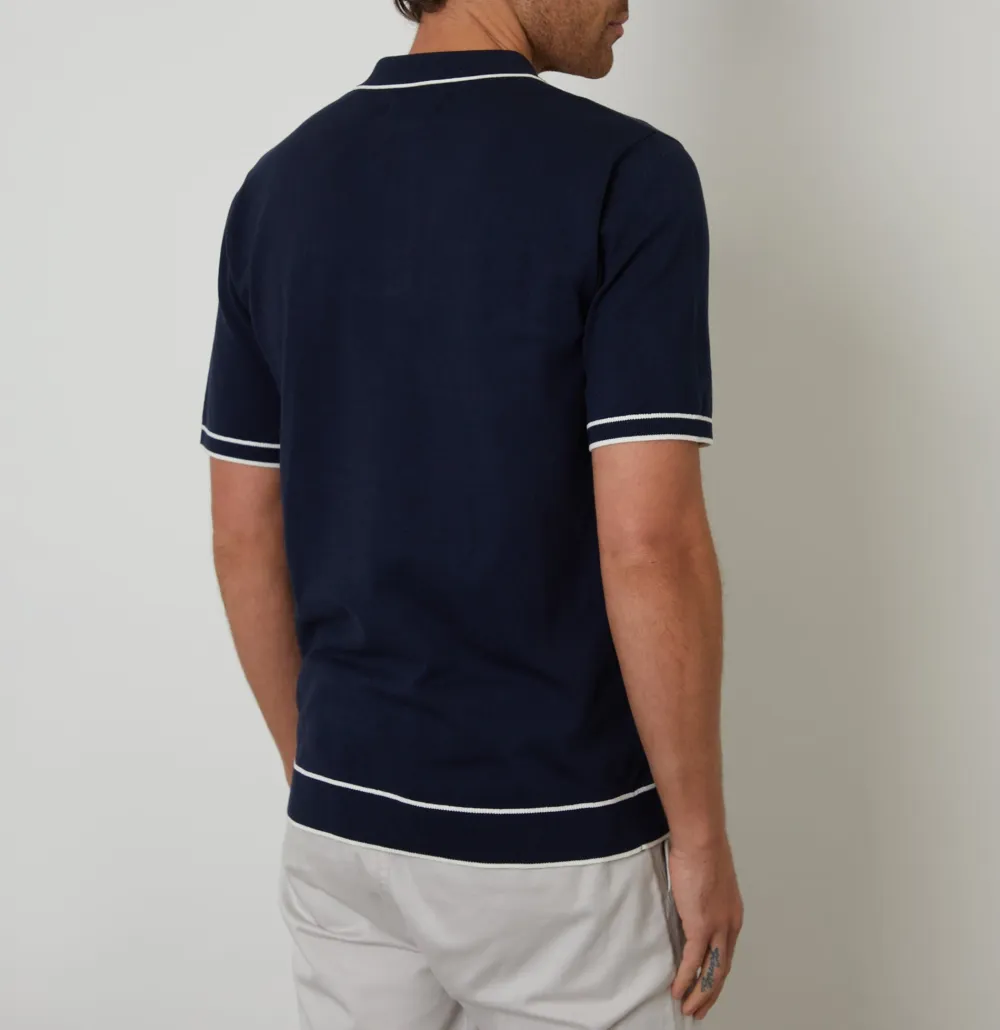 Men's Navy Knitted Short Sleeve Polo