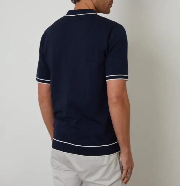 Men's Navy Knitted Short Sleeve Polo