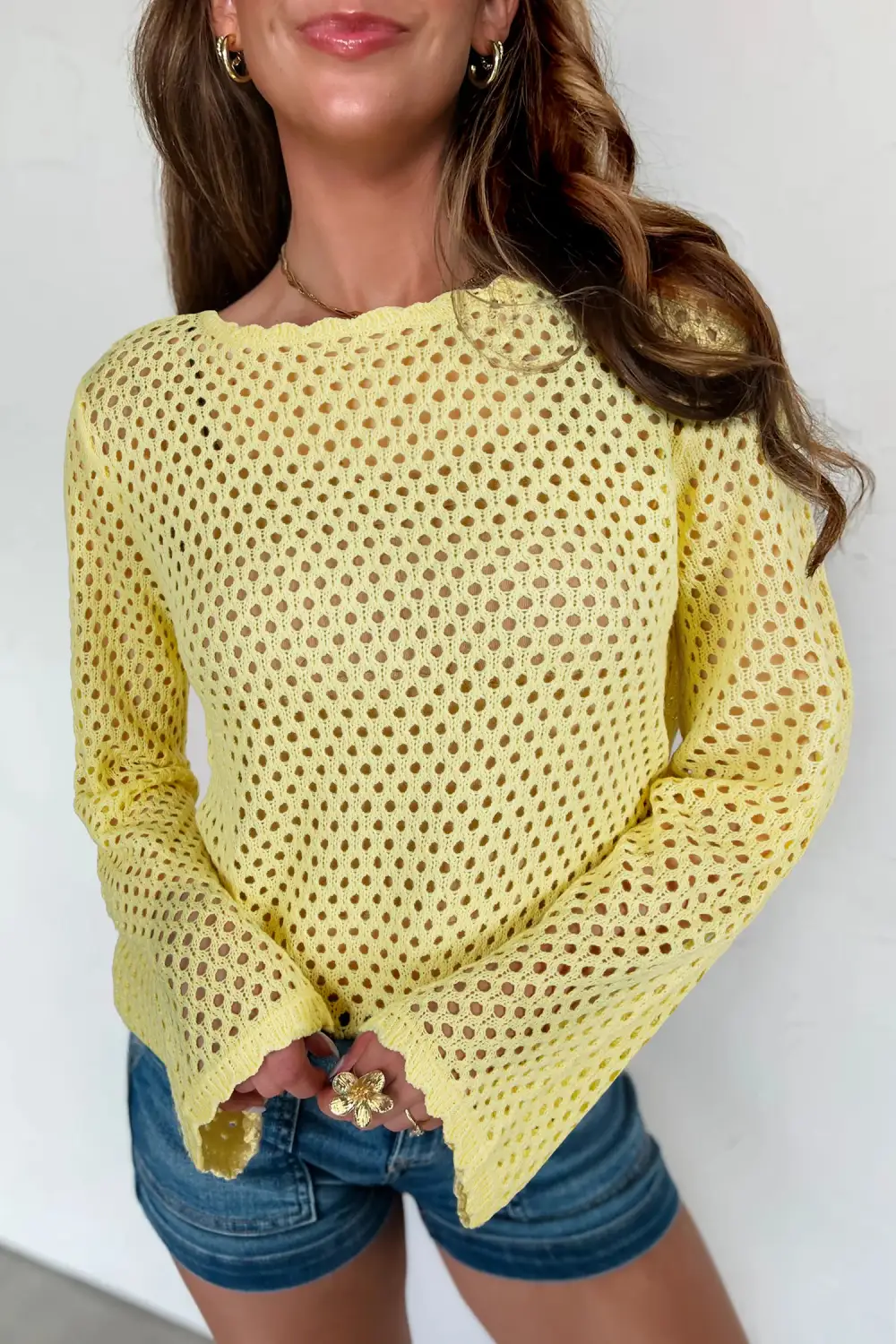 Knit Long Sleeve Openwork Top