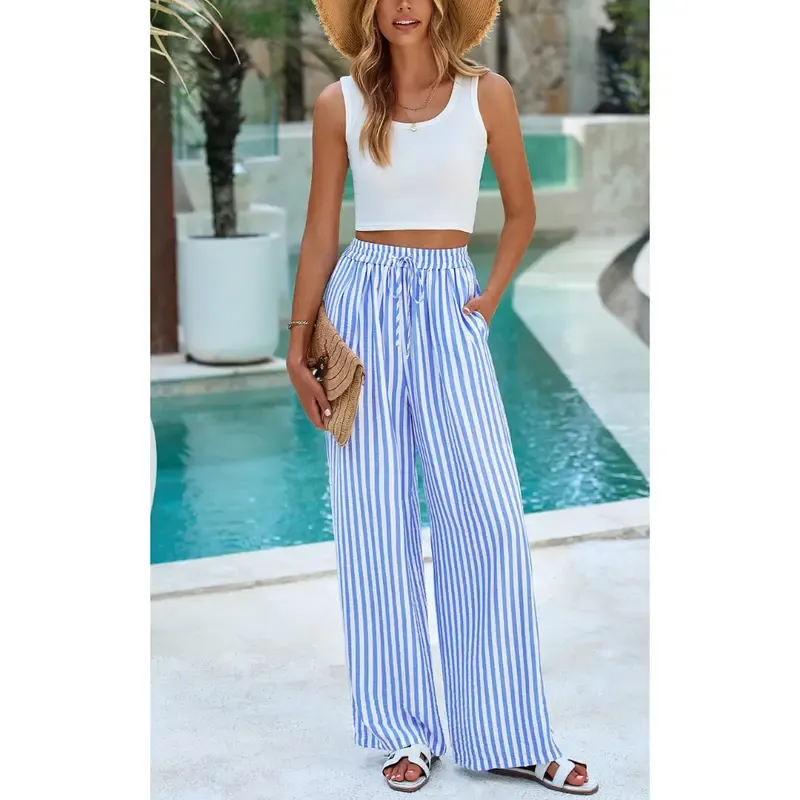 Women'S Elastic Waist Striped Lightweight Wide-Leg Pants-🔥7-Pack - All Colors Included, Only $24
