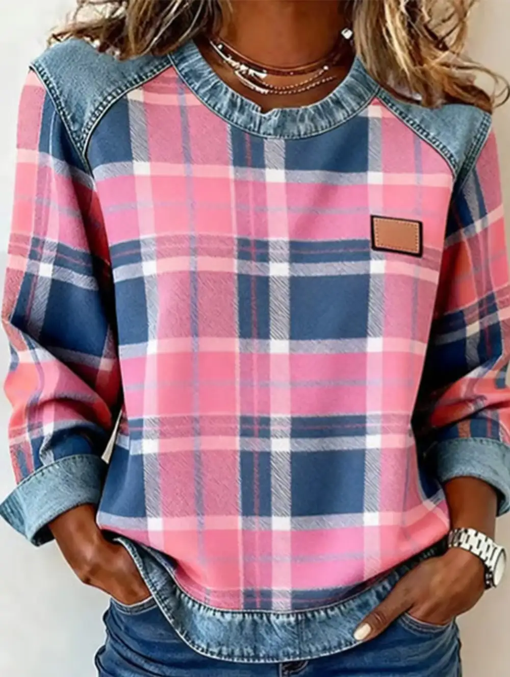 Retro Plaid Crew Sweatshirt