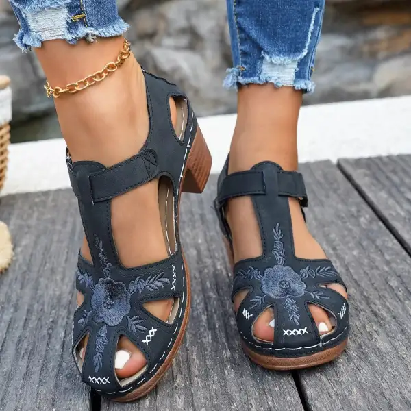 Cutout Block Heel Sandals