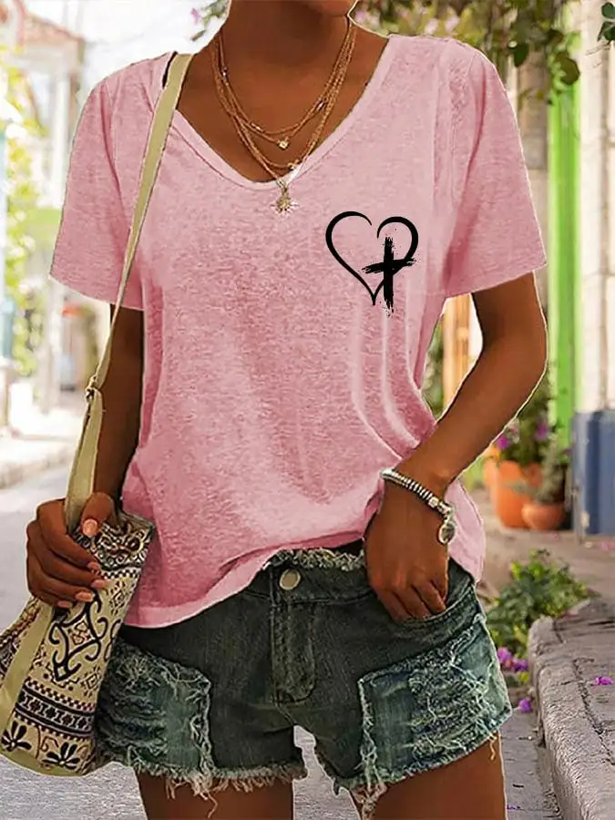 Women's Faith Cross Leave The Judgin To Jesus V-Neck T-Shirt