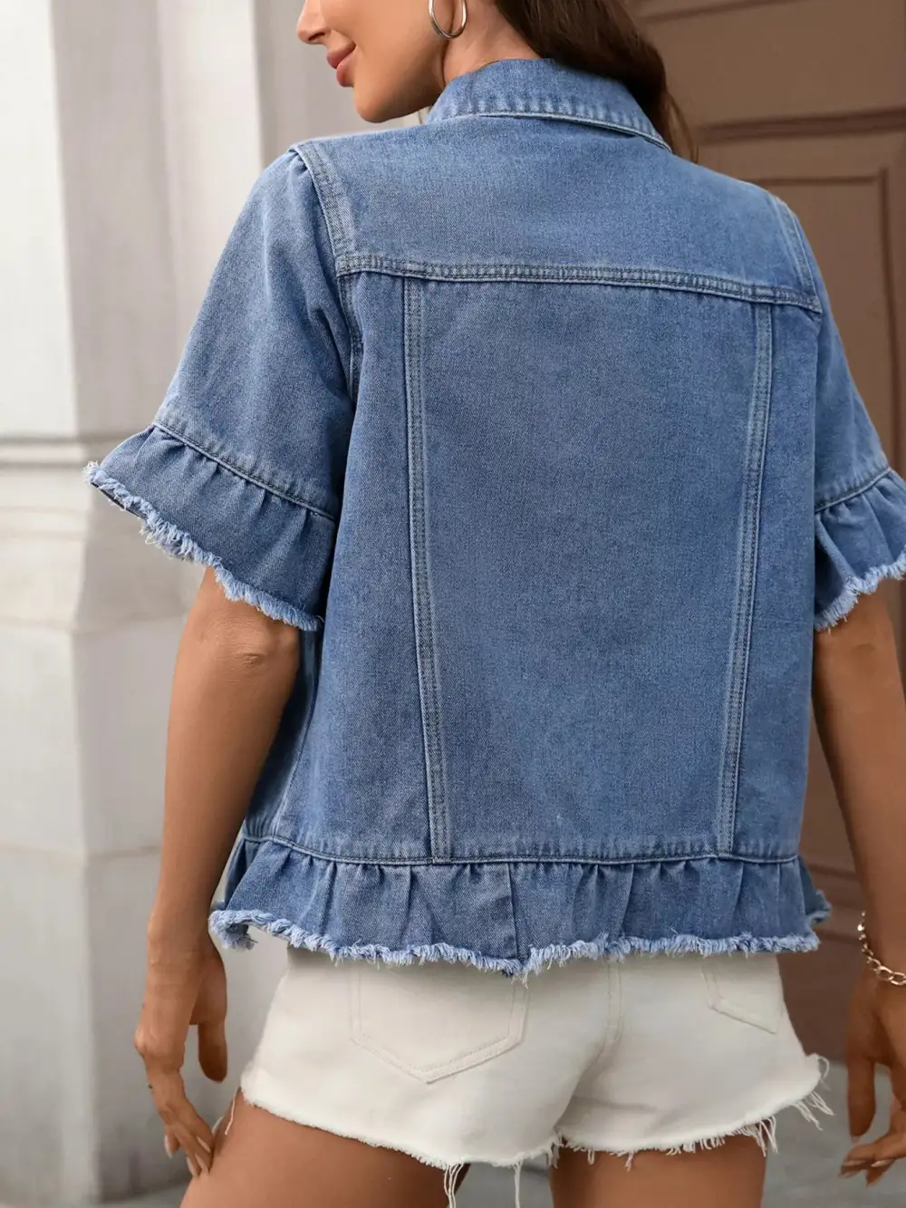Raw Hem Button Up Jacket