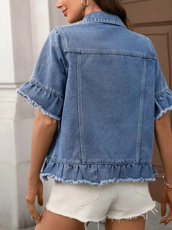 Raw Hem Button Up Jacket