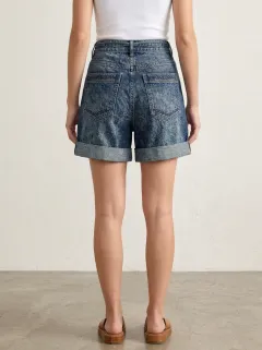 Women's Acid Wash High Waisted Tie Belt Denim Shorts