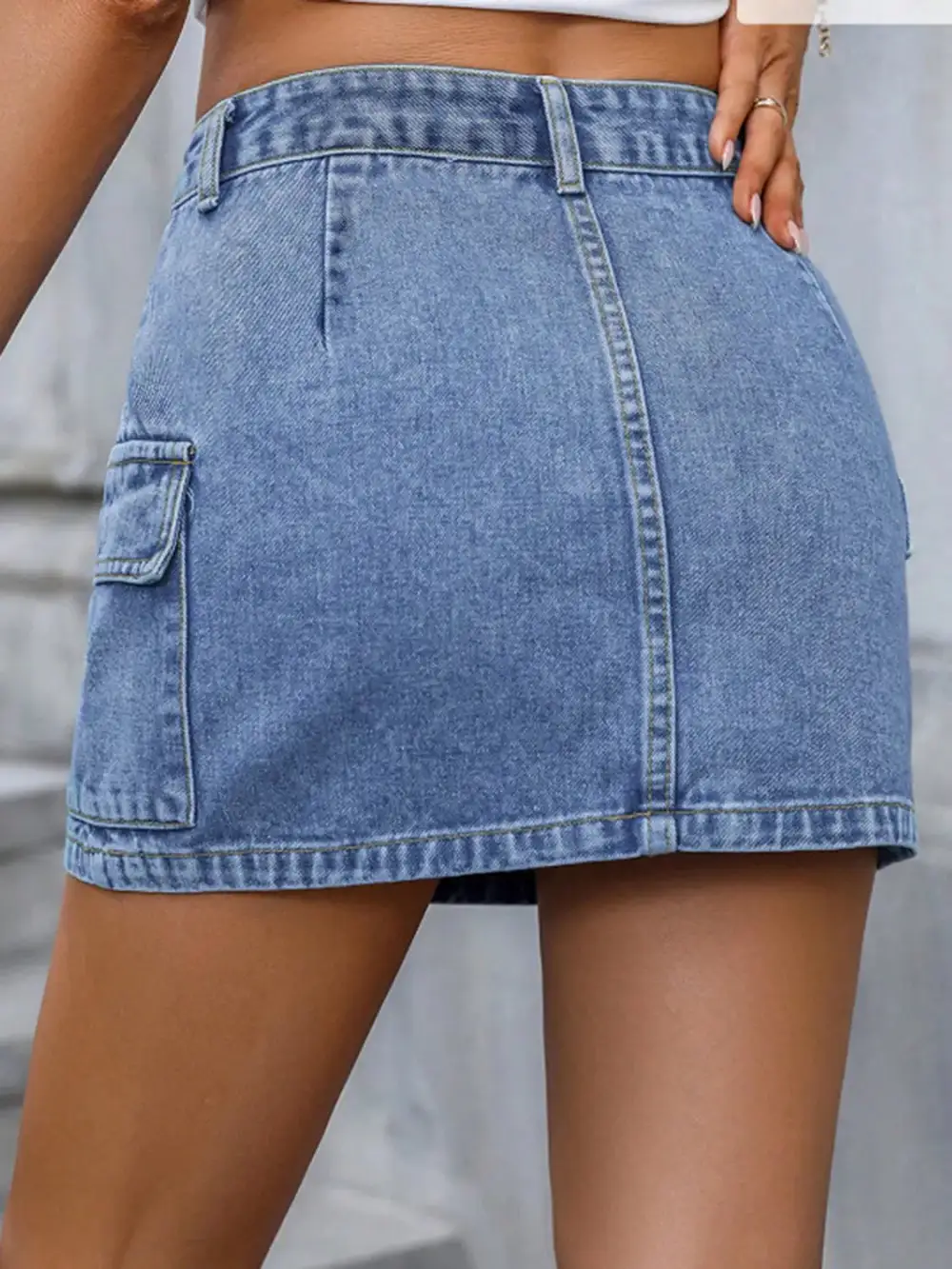Flexible Button Front Denim Detail Skirt