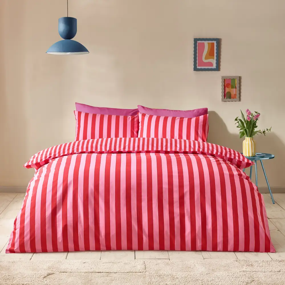 Contemporary Bedroom Stripe Cotton Duvet Cover Set