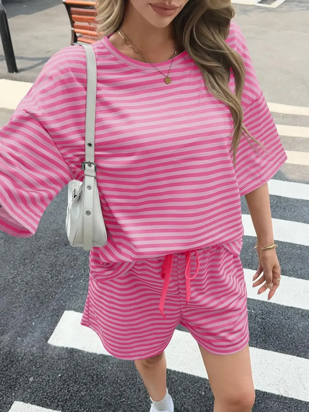 Women's Striped 2 Piece Short Lounge Set