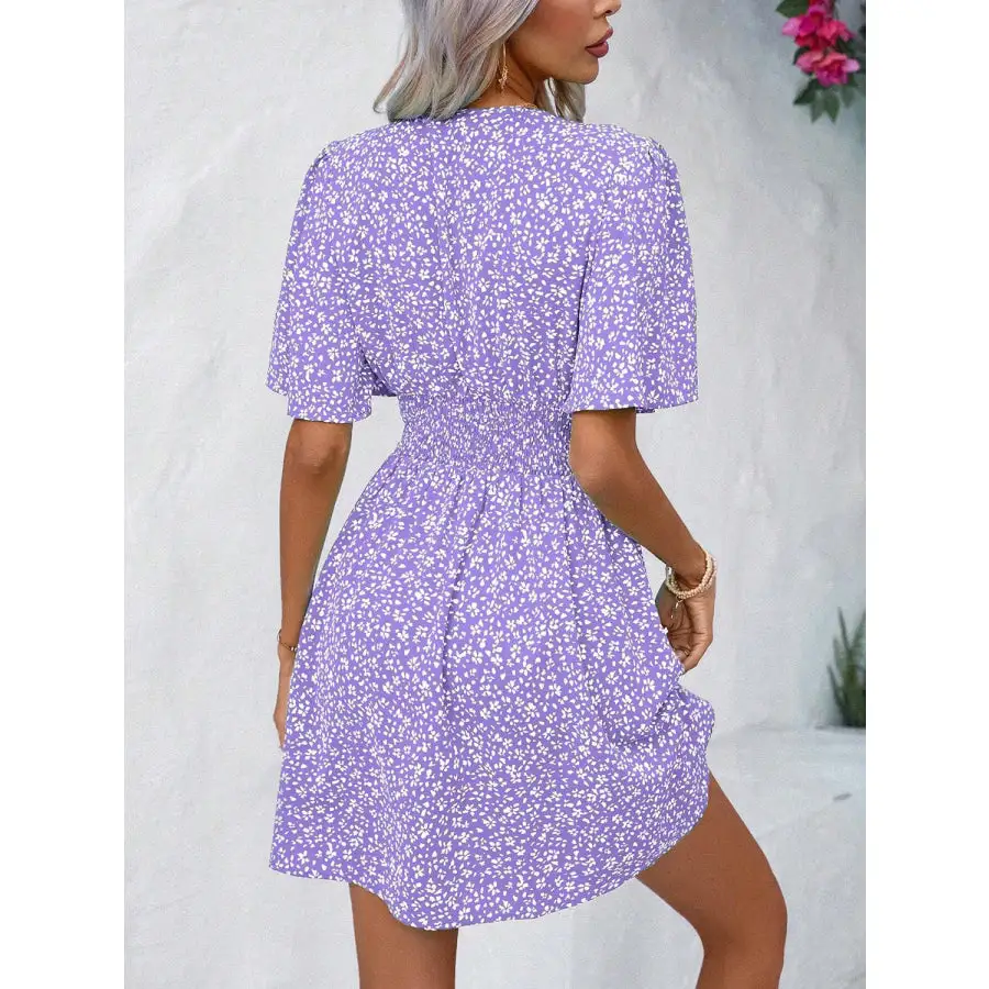Printed V-neck Half Sleeve Mini Dress