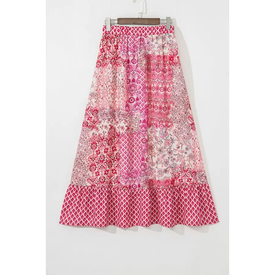 Printed Tassel Drawstring High Waist Maxi Skirt