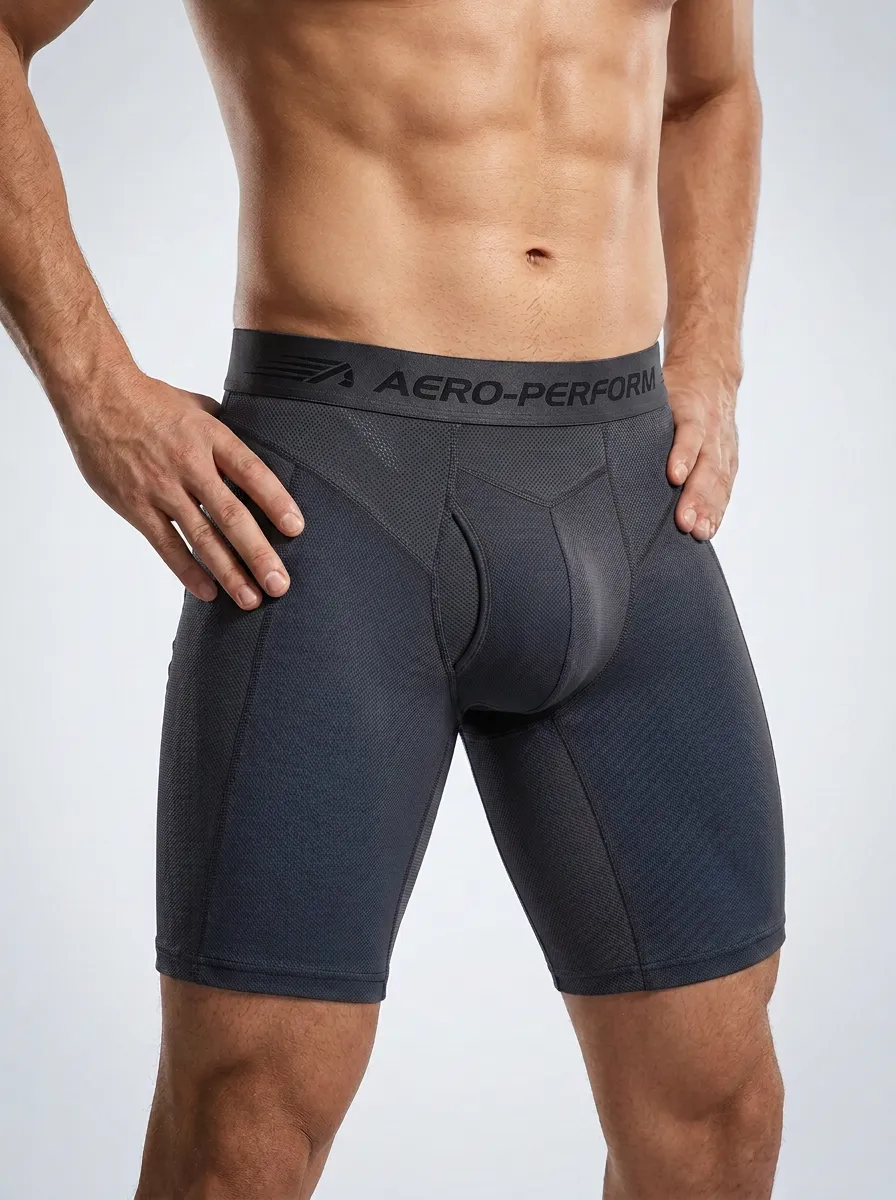 Athletic Performance Blue Grey Mesh Printed Boxer Briefs