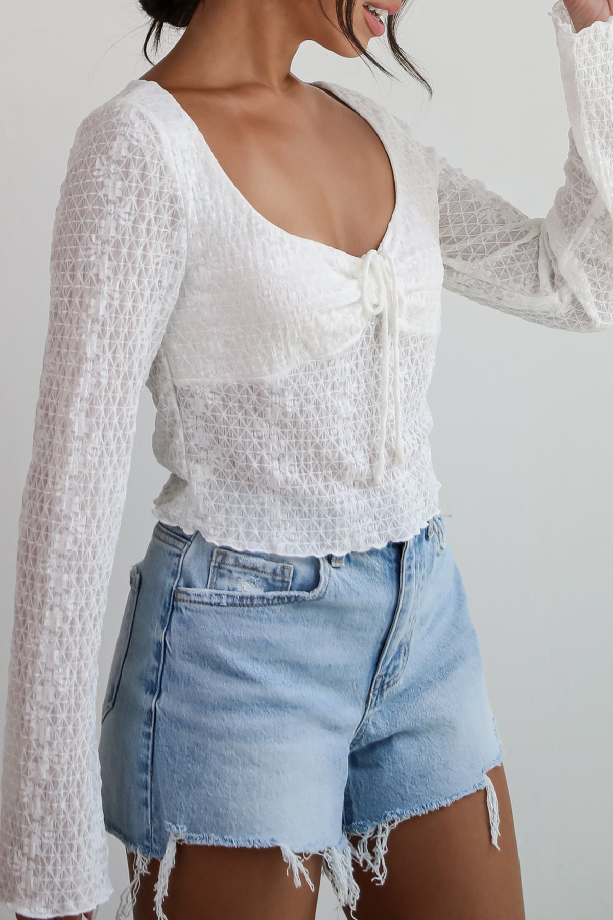Trendsetting Cuteness White Mesh Blouse