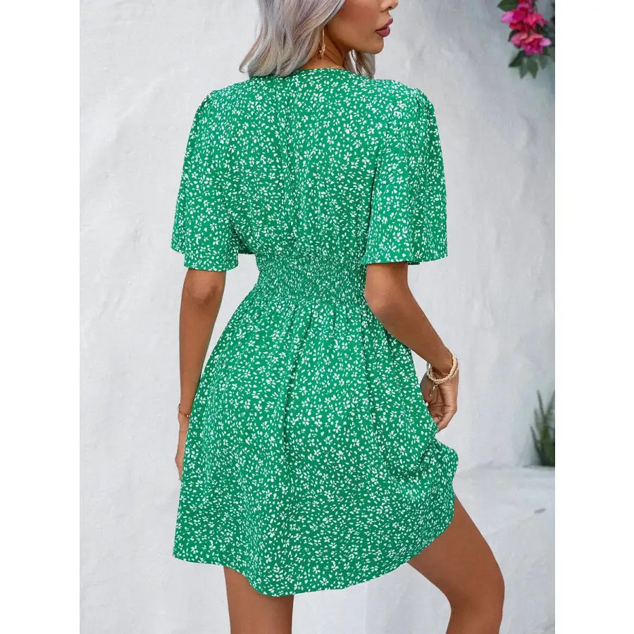 Printed V-neck Half Sleeve Mini Dress