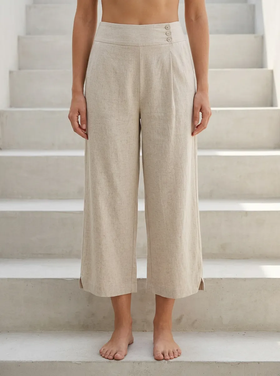 Everyday Linen Blend Wide Leg Sport Look Women's Cropped Pants