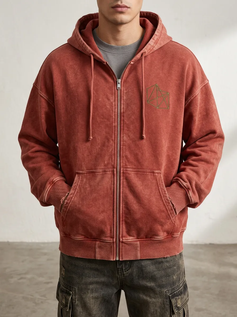 Men's Geometric Shape Minimalist Printed Zip Up Hoodie