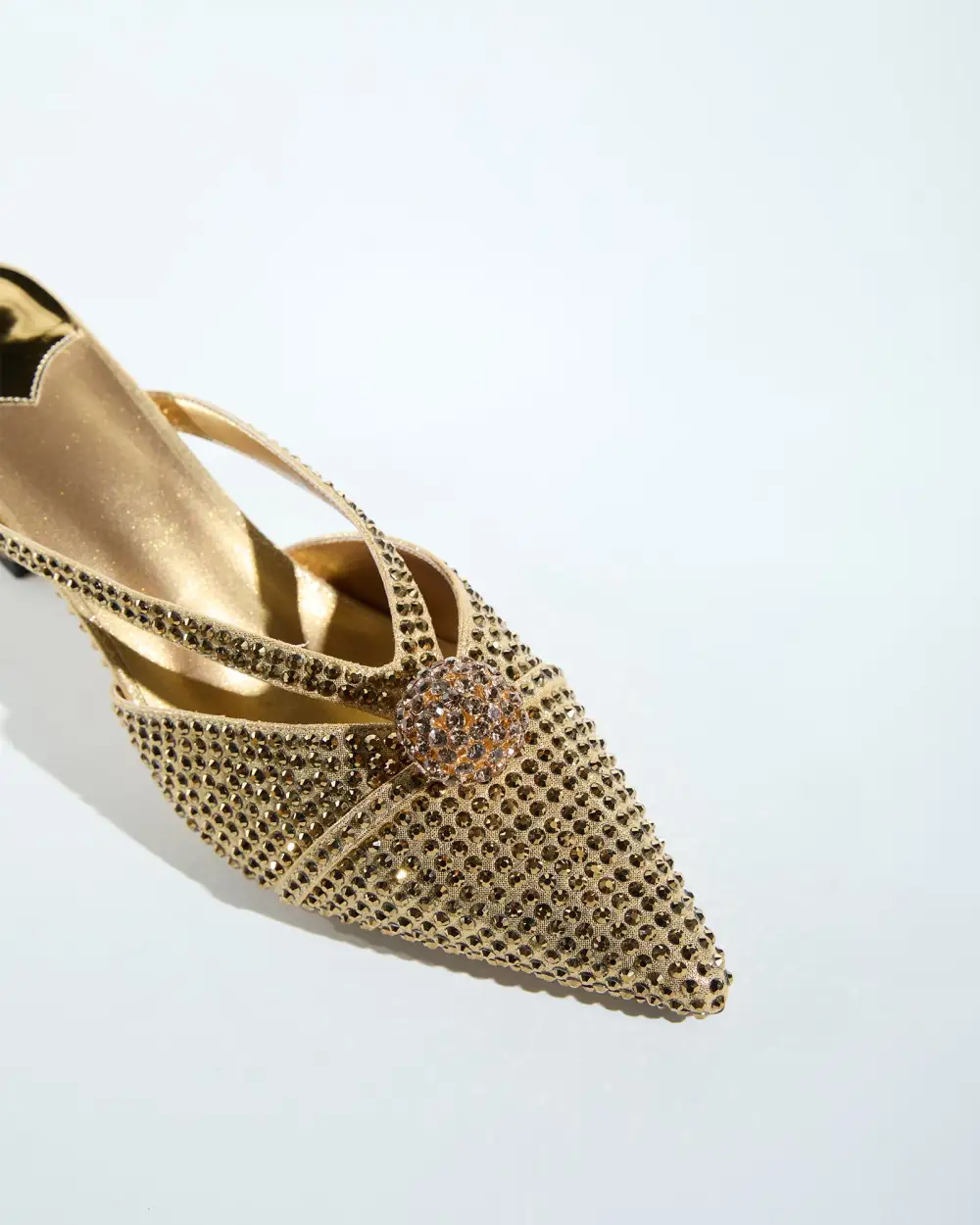 Bead Rhinestone Embellished Mules in Gold
