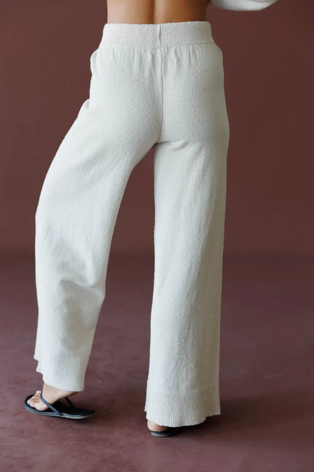 Knit Elastic-Waist Tie-Waist Wide-Leg Pants