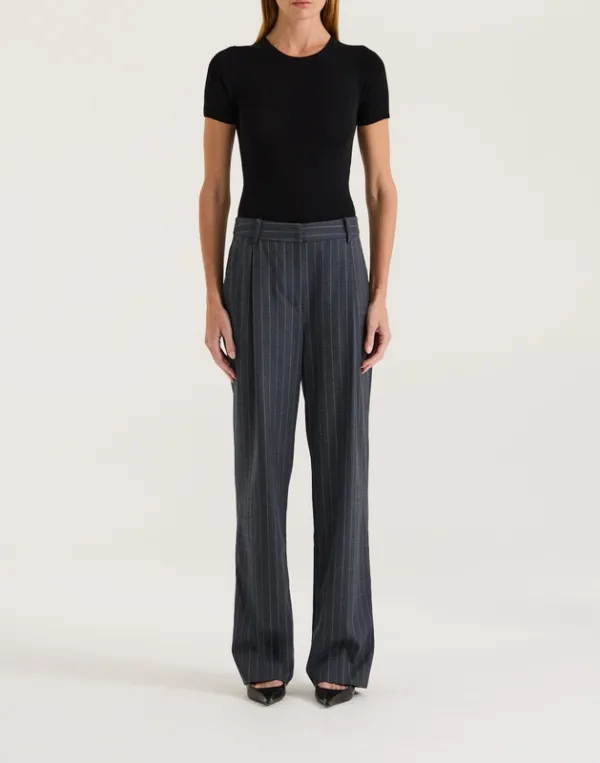 Gray Pinstripe Wide Leg Suit Pants