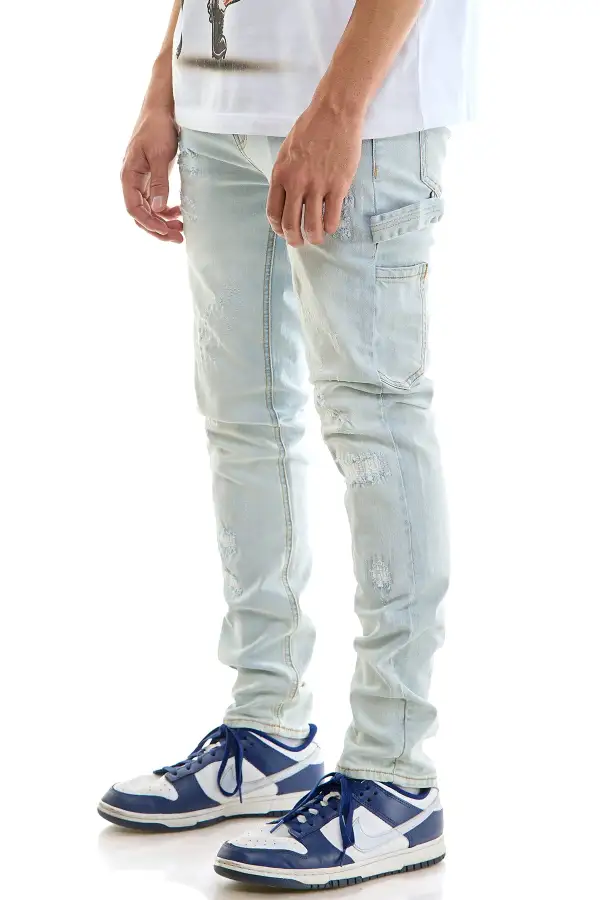 Men's Relaxed Skinny Stacked Distressed Jeans