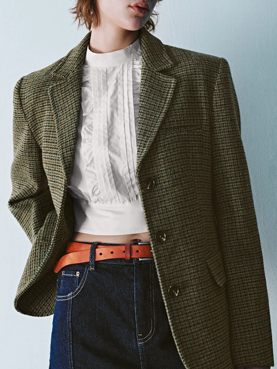 Ladies' Checkered Artistic Style Suit Jacket