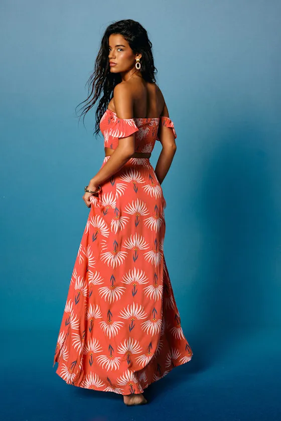 Trancoso Coral Floral Print Two-Piece Maxi Dress