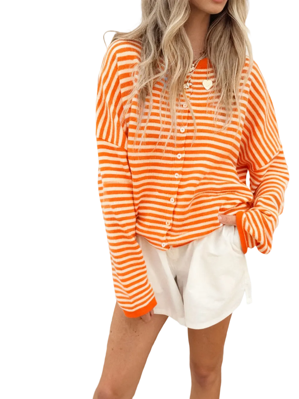 Women's Striped Casual Long Sleeve Loose Knit Sweater, Lightweight Fall & Winter Fashion, Button Front Open Front Design