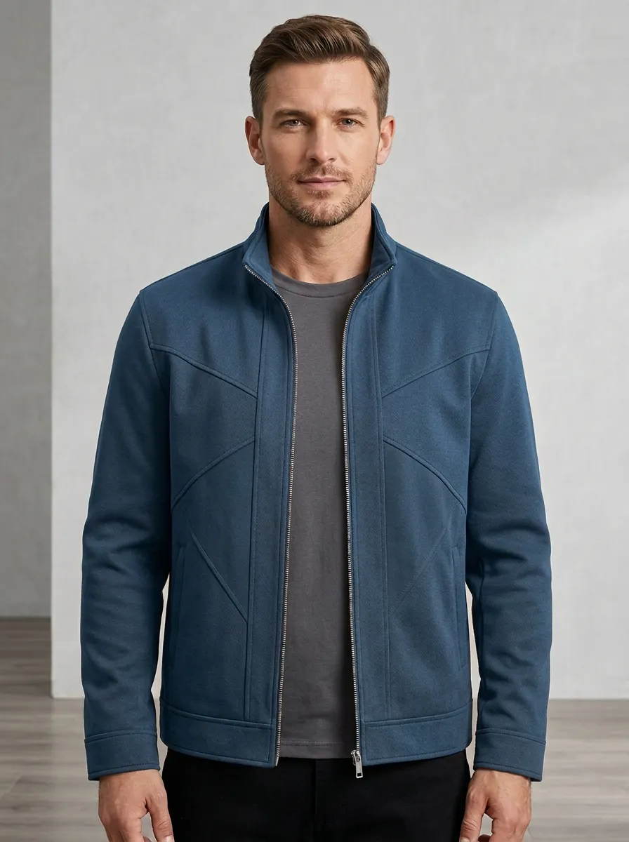 Geometric Panel Stitched Zip Jacket