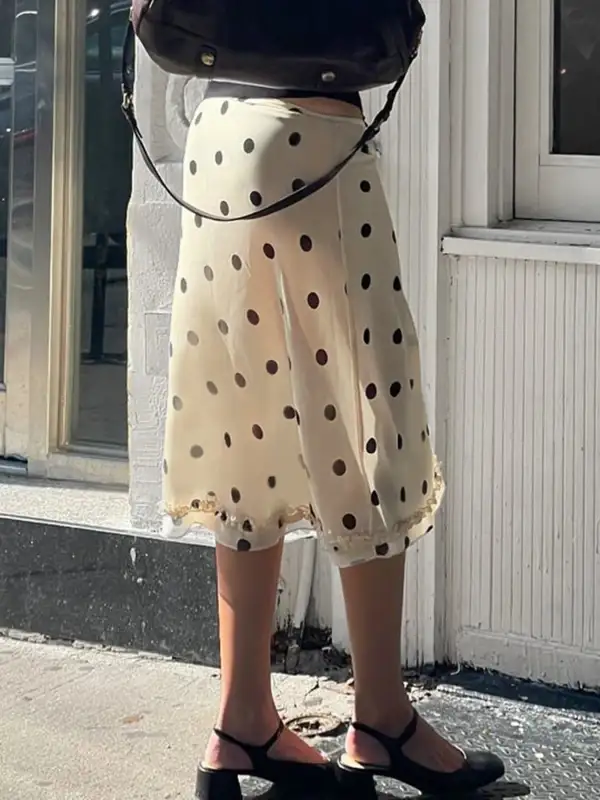 Polka-Dot Straight Long Skirt