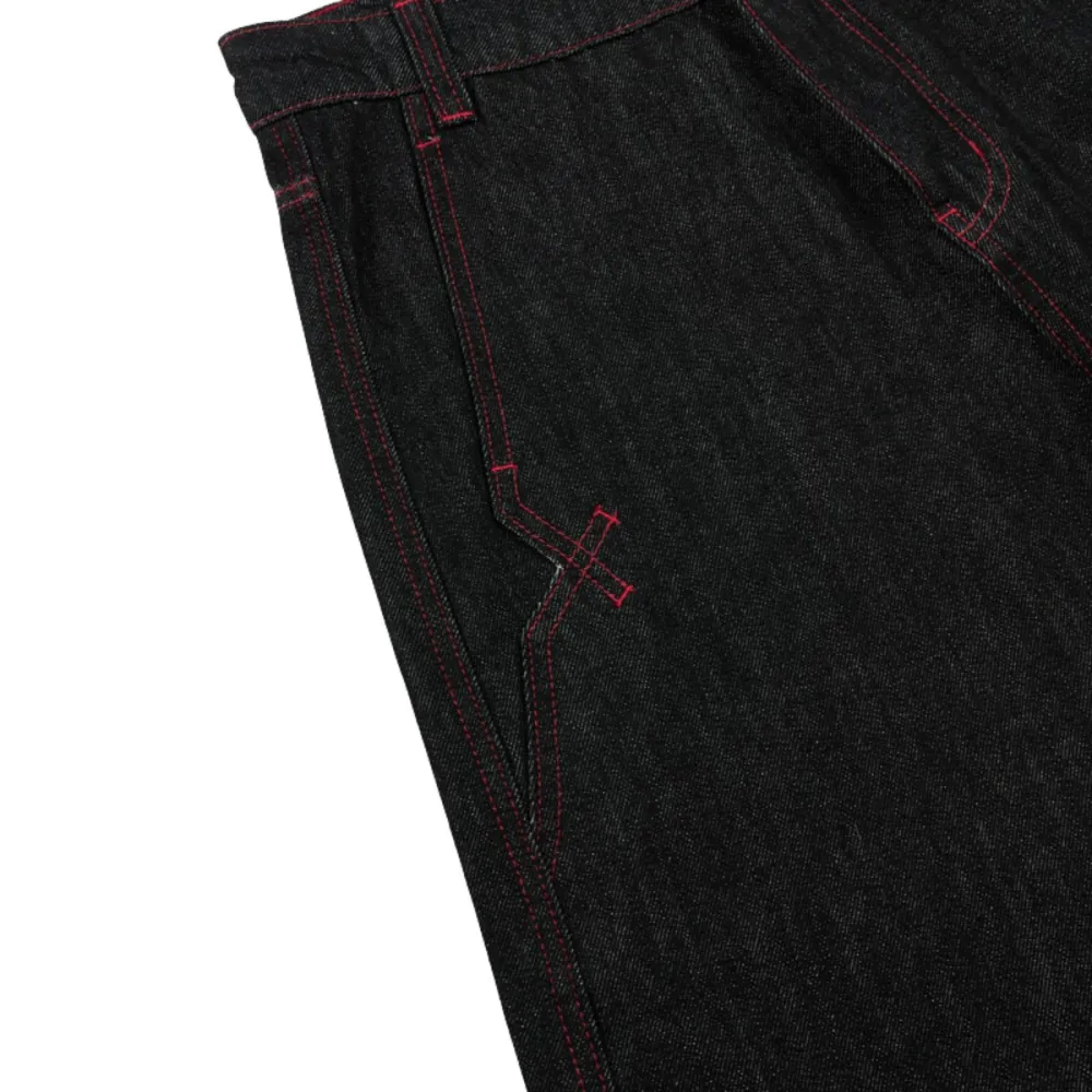 Washed Raw Denim Embroidered Denim Jeans