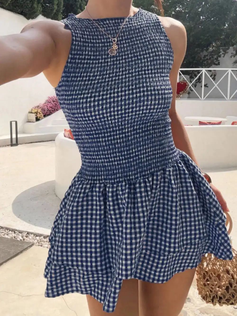 Plaid Smocked Mini Dress