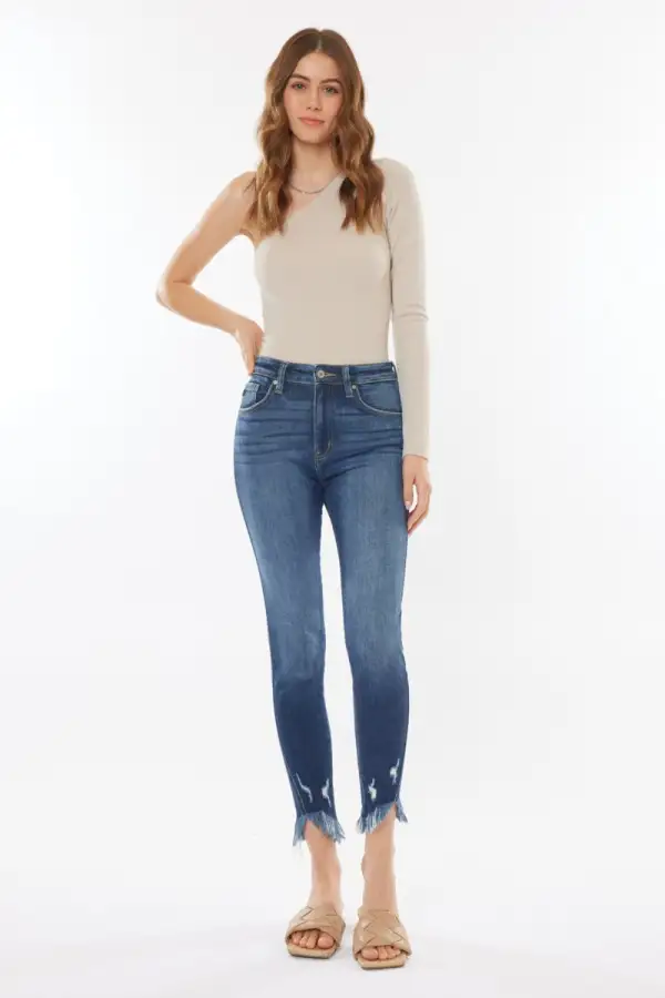 Clean High Waist Raw Hem Denim Jeans