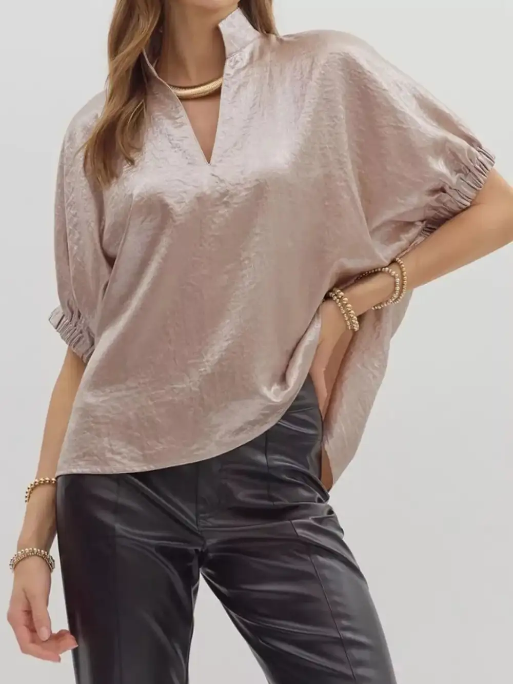 Metallic Shimmering Short Sleeve Blouse