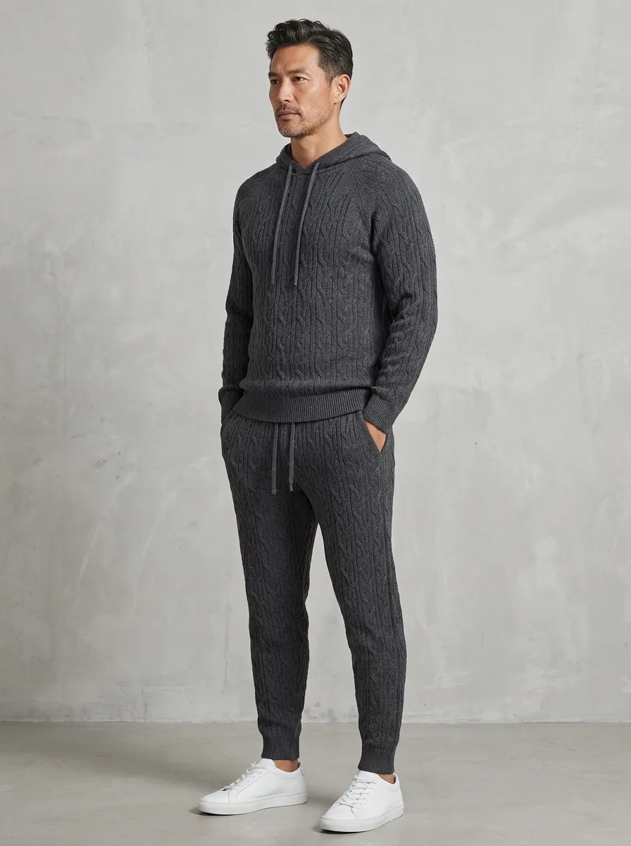 Cable-Knit Jogger Men's Knit Hoodie Jogger Set