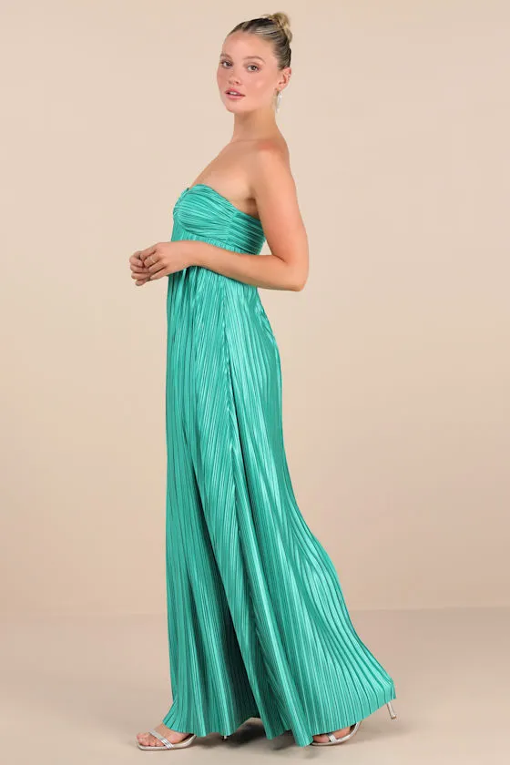 Whimsical Beauty Hot Pink Satin Plisse Strapless Maxi Dress