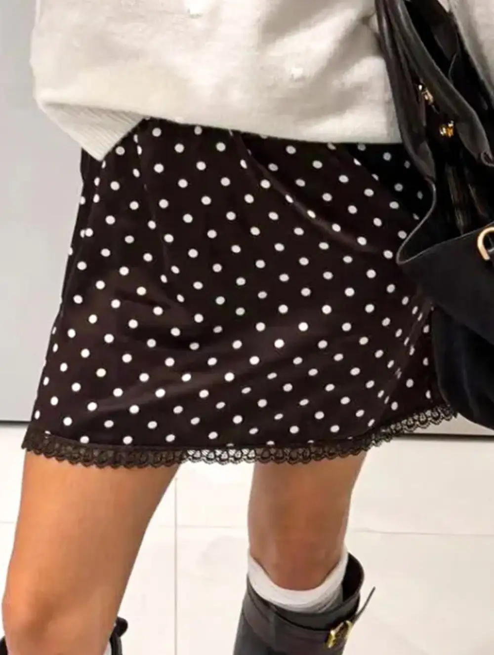 Polka Dot Straight Mini Skirt